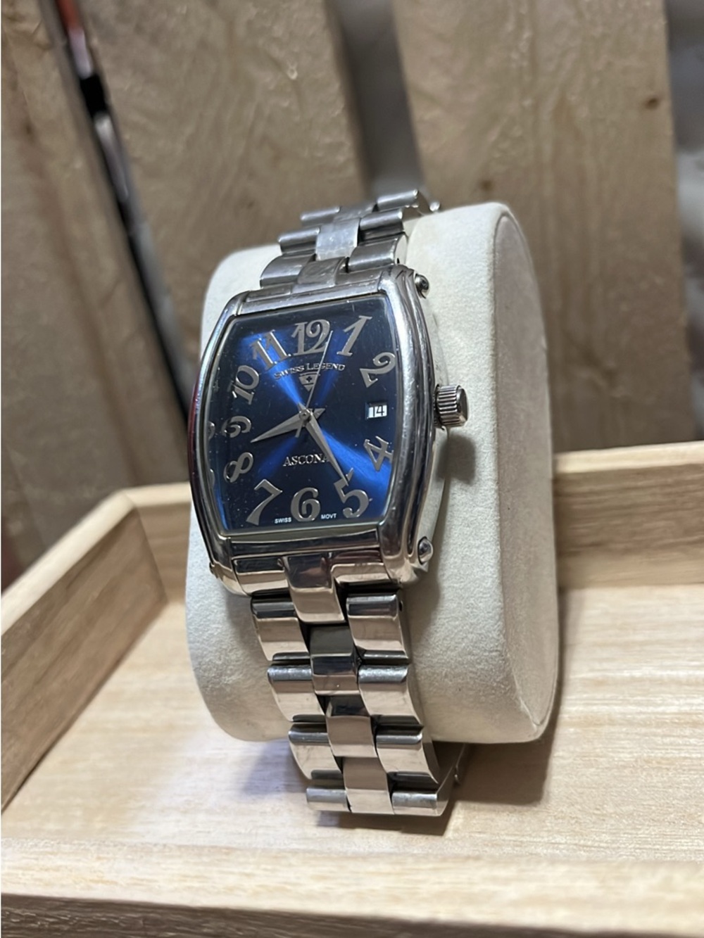 Men's Silver Swiss ledgend Stainless Steel Watch with Blue Dial (ascona)